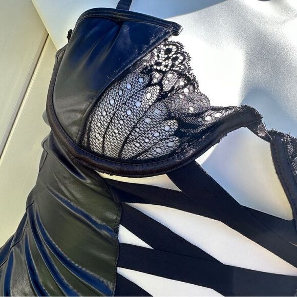 NWT seven til midnight lace S&M bondage lace & lame crotchless black teddy Sz L - Picture 4 of 10
